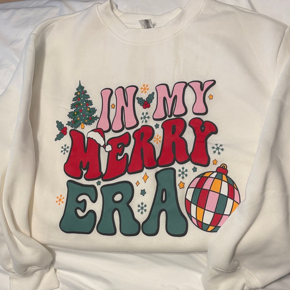 White Holiday "In My Merry Era" Graphic Sweatshirt